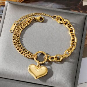 Mens/Womens Bracelets | Gold Heart Charm Bracelet Bracelets Bracelets