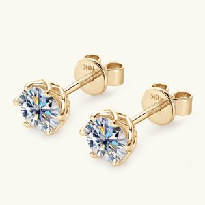 Mens/Womens Earrings | Six-Prong Gold Moissanite Stud Earrings Earrings Earrings