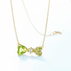 Mens/Womens Necklaces & Pendants | Solid 14k Gold Peridot Bow Tie Necklace Jewelry Mens