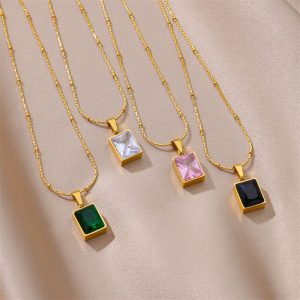 Mens/Womens Necklaces & Pendants | Square Crystal Pendant Necklace Jewelry Mens