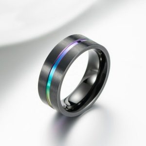 Mens/Womens Rings | Rainbow LGBTQ Pride Black Band Ring Jewelry Mens