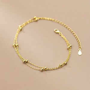 Womens Anklets | Dainty Bead Double Chain Anklet Anklets Anklets