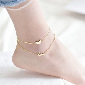 Womens Anklets | Monogram Love Heart Double Chain Anklet Anklets Anklets