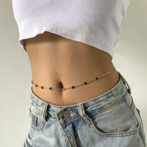 Womens Belly Chains | Green Crystal Bead Waist Belly Chain Belly Chains Belly Chains