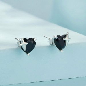 Womens Earrings | Black Heart Star Stud Earrings Earrings Earrings