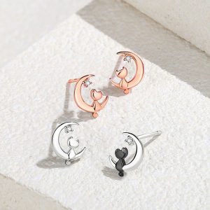 Womens Earrings | Dainty Moon Cat Stud Earrings Earrings Earrings