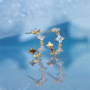 Womens Earrings | Gold Blue Flower Hoop Earrings Earrings Earrings