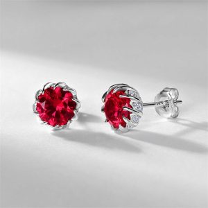 Womens Earrings | Lab Grown Ruby Flower Stud Earrings Earrings Earrings