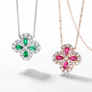 Womens Necklaces & Pendants | Lab Grown Emerald Ruby Four Leaf Clover Necklace Jewelry Necklaces & Pendants