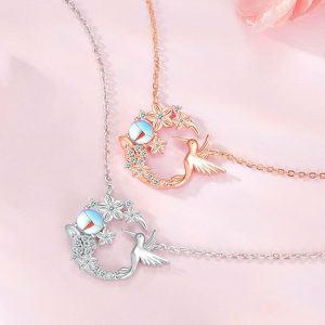 Womens Necklaces & Pendants | Moonstone Flower Bird Charm Necklace Jewelry Necklaces & Pendants