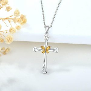 Womens Necklaces & Pendants | Silver Cross Butterfly Necklace Jewelry Necklaces & Pendants