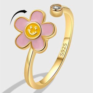 Womens Rings | Flower Smiley Anxiety Fidget Spinner Ring Jewelry Rings