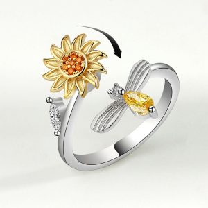 Womens Rings | Sunflower Bee Anxiety Fidget Spinner Ring Jewelry Rings