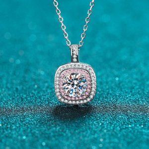 Womens Necklaces & Pendants | Moissanite Pink Halo Wedding Necklace Jewelry Necklaces & Pendants