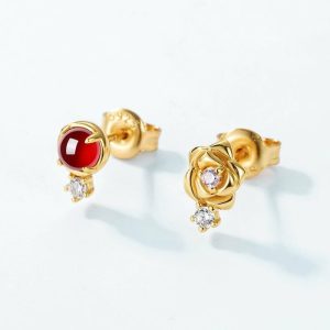 Womens Earrings | Garnet Rose Flower Stud Earrings Earrings Earrings