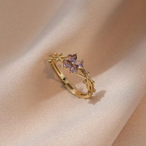 Womens Rings | Purple Four-Petal Flower Ring Jewelry Rings