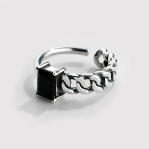 Womens Rings | Black Agate Half Chain Band Ring Jewelry Rings