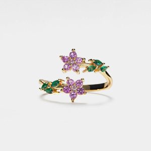 Womens Rings | Color Gemstone Flower Cocktail Ring Jewelry Rings