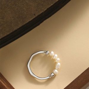 Womens Rings | Dainty Pearl Bamboo Joint Ring Jewelry Rings